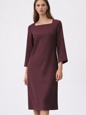 Lafayette 148 Elsa Square Neck Burgundy Dress